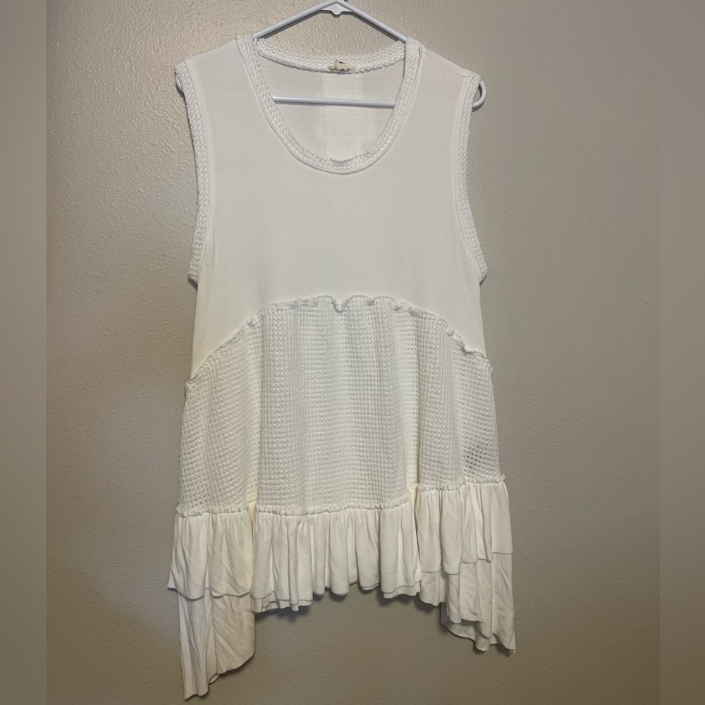 Three Bird Nest Cream Ruffled Tank Top